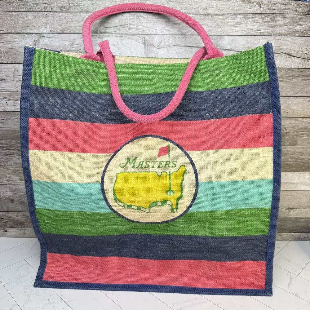 Masters Golf Burlap Tote Jute Bag Stripes Augusta National 18"x18"x6.5"